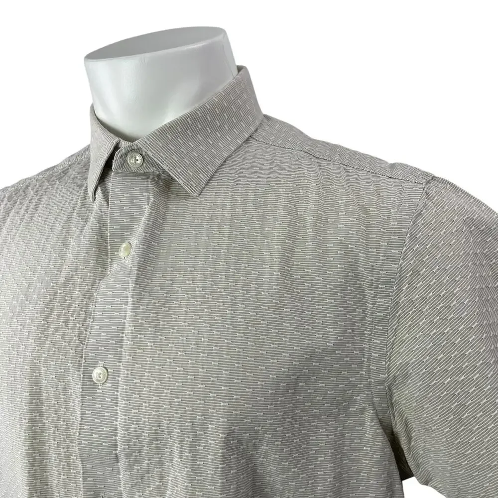 Hart Schaffner Marx Men's Gray Embroidered Short Sleeve Button Up Shirt Top Sz L